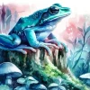 Blue Frog On Stump Diamond Painting