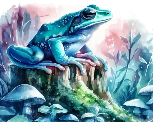 Blue Frog On Stump Diamond Painting