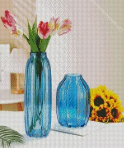 Blue Glass Flower Vase Diamond Painting