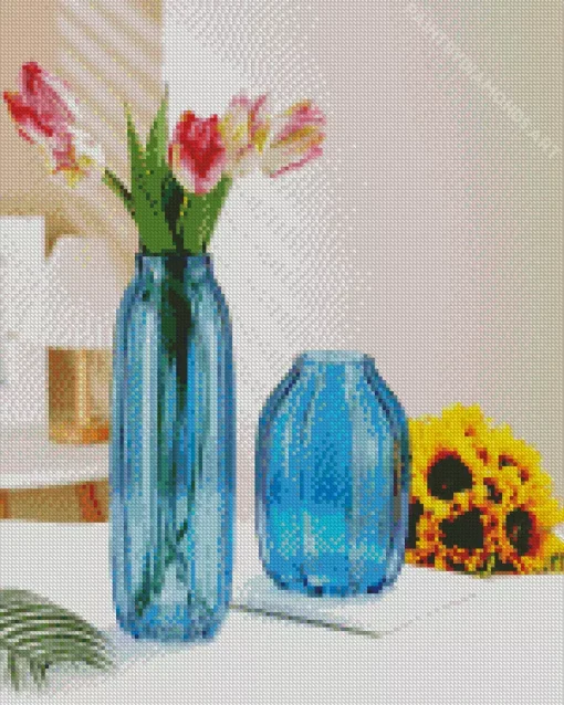 Blue Glass Flower Vase Diamond Painting