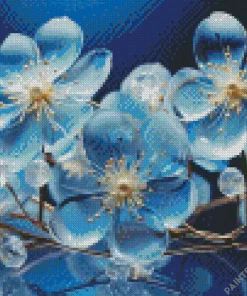 Blue Glass Flowers Diamond Painting