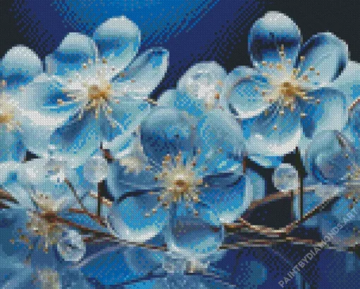 Blue Glass Flowers Diamond Painting