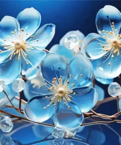 Blue Glass Flowers Diamond Painting