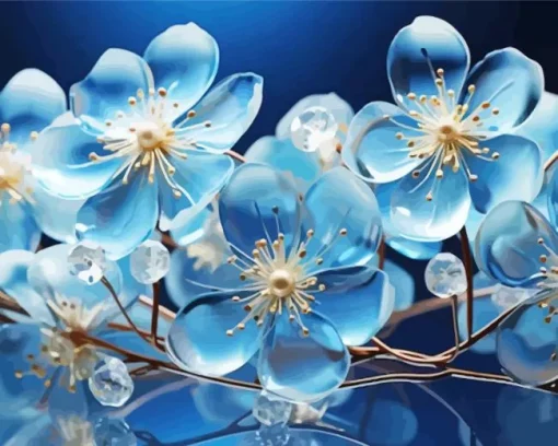 Blue Glass Flowers Diamond Painting