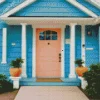 Blue House With Pink Door Diamond Painting