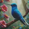 Blue Hummingbird On Stick Diamond Painting