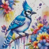 Blue Jay And Flowers Diamond Painting