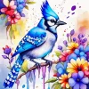 Blue Jay And Flowers Diamond Painting