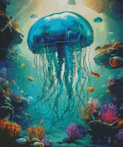 Blue Jellyfish Under Ocean Diamond Painting