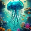 Blue Jellyfish Under Ocean Diamond Painting