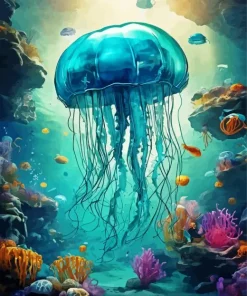 Blue Jellyfish Under Ocean Diamond Painting