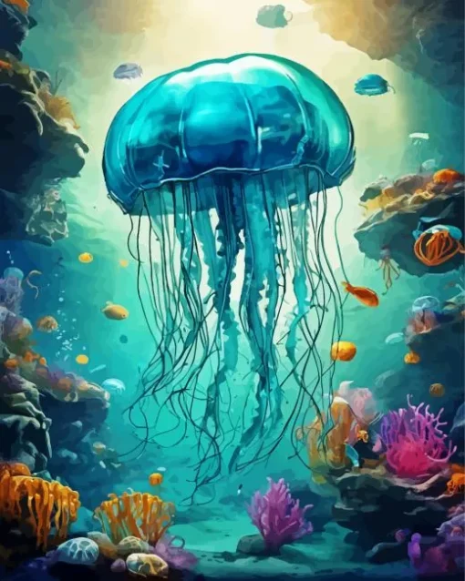 Blue Jellyfish Under Ocean Diamond Painting