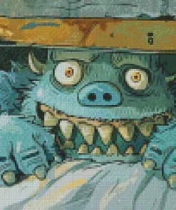 Blue Monster Under Bed Diamond Painting