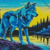 Blue Neon Wolf Diamond Painting