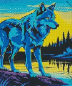 Blue Neon Wolf Diamond Painting