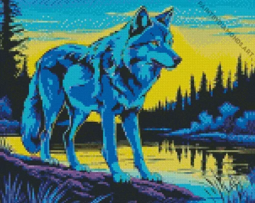 Blue Neon Wolf Diamond Painting