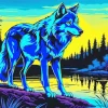 Blue Neon Wolf Diamond Painting