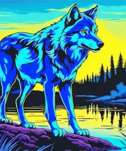 Blue Neon Wolf Diamond Painting