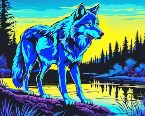 Blue Neon Wolf Diamond Painting