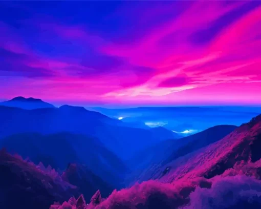 Blue Pink And Purple Sunset Diamond Painting