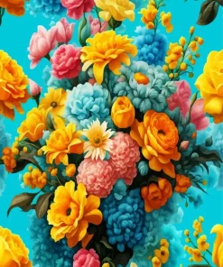 Blue Pink And Yellow Flowers Diamond Painting