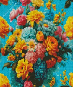 Blue Pink And Yellow Flowers Diamond Painting