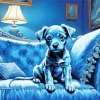 Blue Puppy On Sofa Diamond Painting