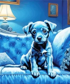 Blue Puppy On Sofa Diamond Painting