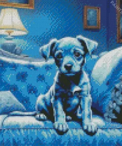 Blue Puppy On Sofa Diamond Painting