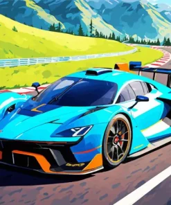 Blue Race Car Diamond Painting