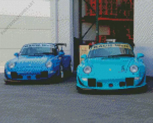 Blue RWB Porsche Cars Diamond Painting