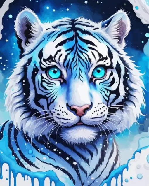 Blue Splatter Tiger Diamond Painting