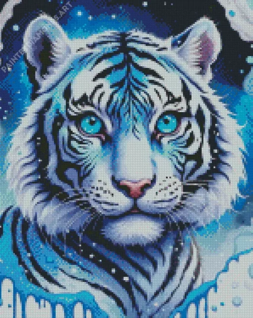 Blue Splatter Tiger Diamond Painting