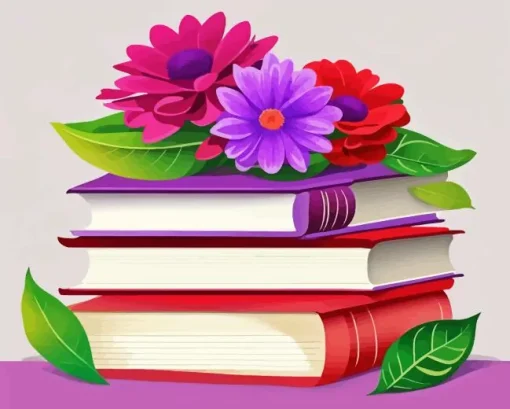 Books With Flowers Diamond Painting