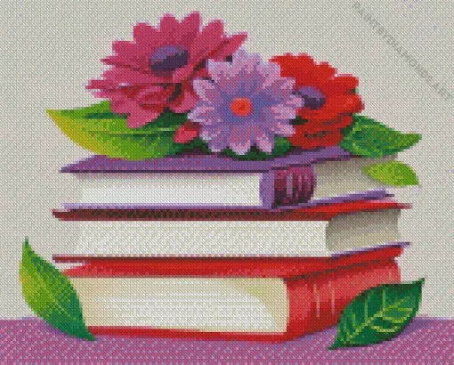 Books With Flowers Diamond Painting