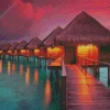 Bora Bora Huts At Sunset Diamond Painting