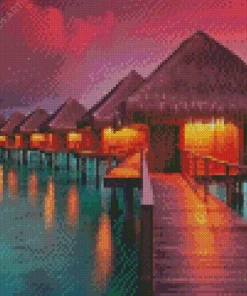 Bora Bora Huts At Sunset Diamond Painting