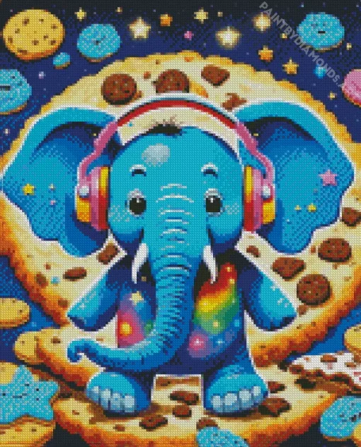 Cool Elephant With Headphones Diamond Painting