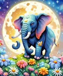 Elephant Moon Diamond Painting