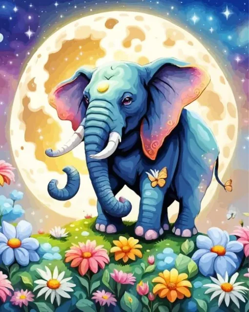 Elephant Moon Diamond Painting