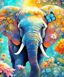 Elephant With Butterflies Art Diamond Painting