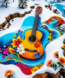 Flower Snow Guitar Diamond Painting