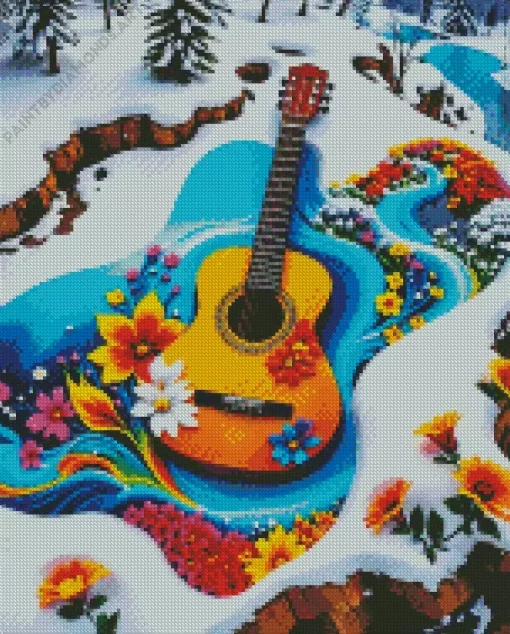 Flower Snow Guitar Diamond Painting