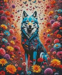 Flower Wolf And Butterflies Diamond Painting