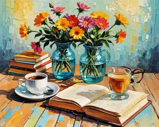 Flowers And Coffee Diamond Painting