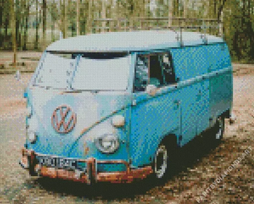 Old Blue Mini Van Diamond Painting