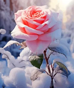 Pink Rose In Snow Diamond Painting