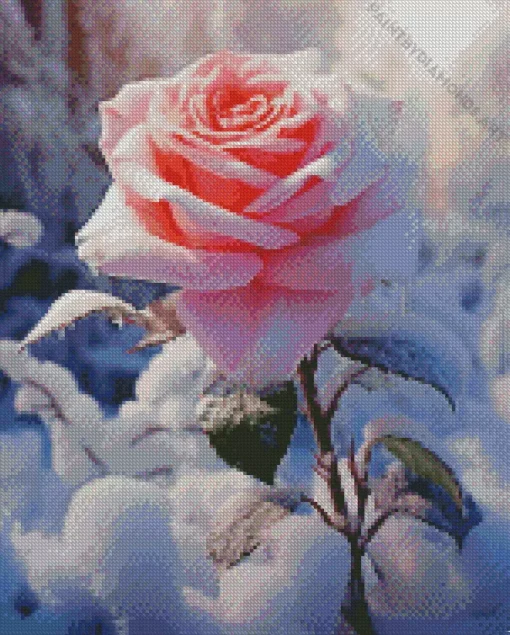 Pink Rose In Snow Diamond Painting