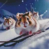 Rats Skiing In Snow Diamond Painting