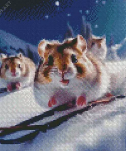 Rats Skiing In Snow Diamond Painting